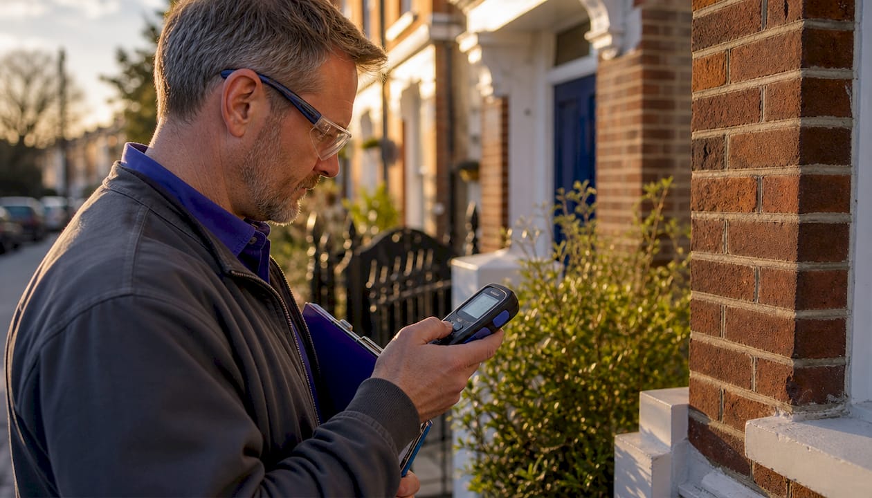 EPC assessor inspecting London rental property exterior