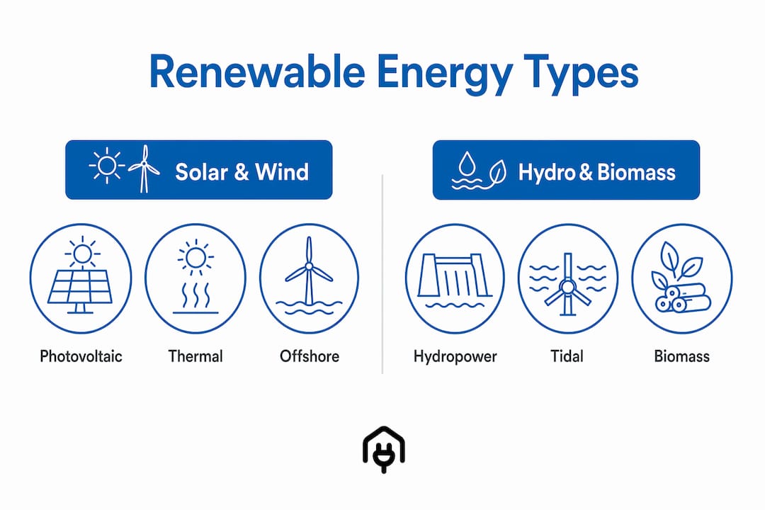 Infographic comparing types of renewable energy in UK