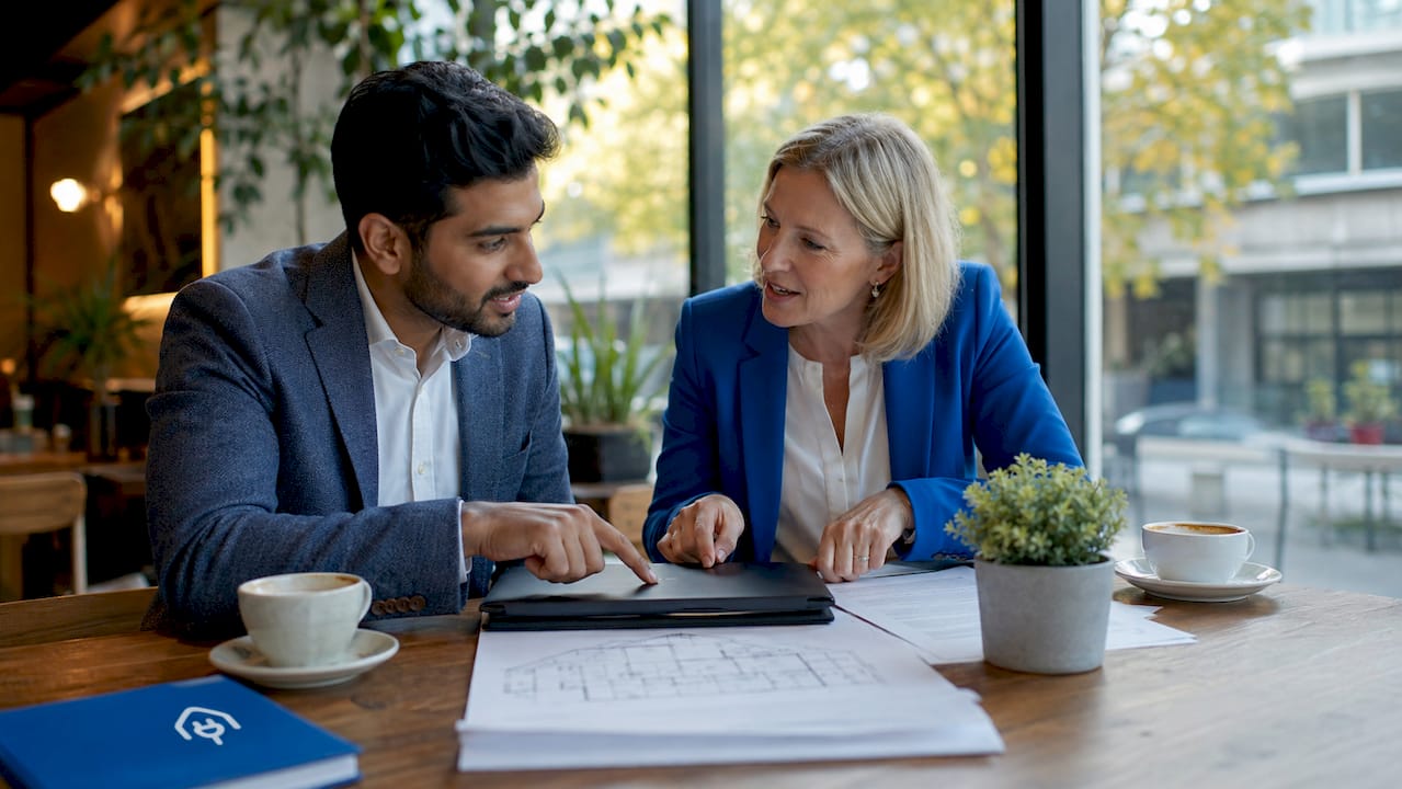 Two professionals consulting over EPCM contract