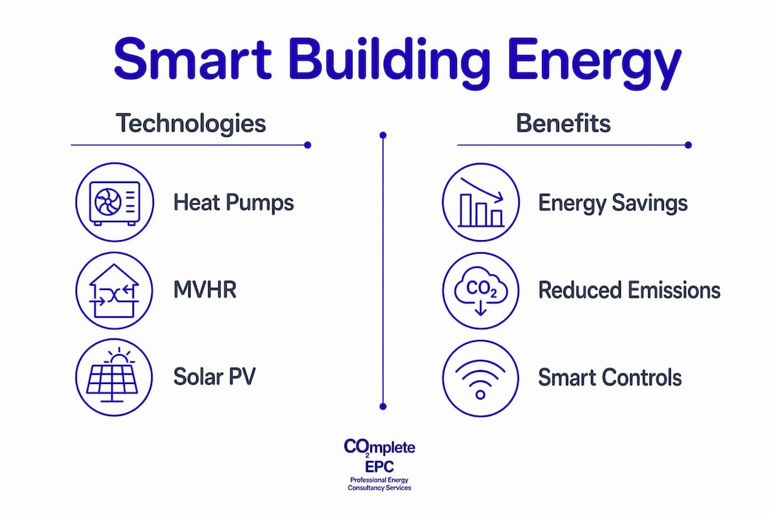 Infographic comparing smart building technologies and benefits