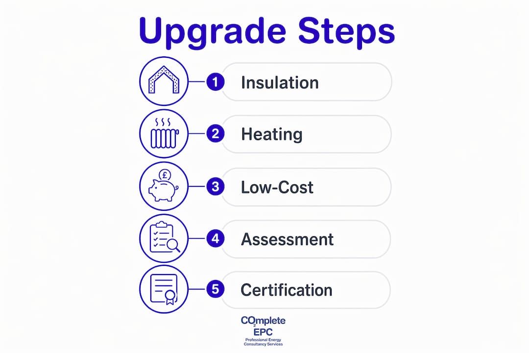 Infographic showing steps to improve house energy rating