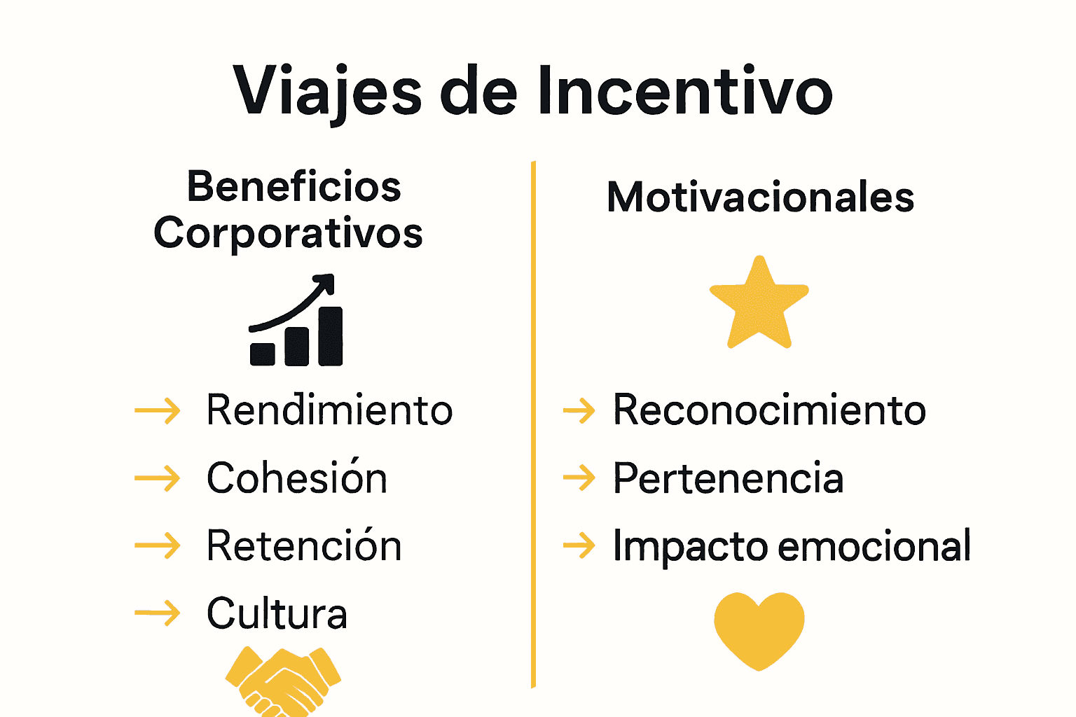 Infografía comparando beneficios corporativos y motivacionales de un viaje de incentivo.