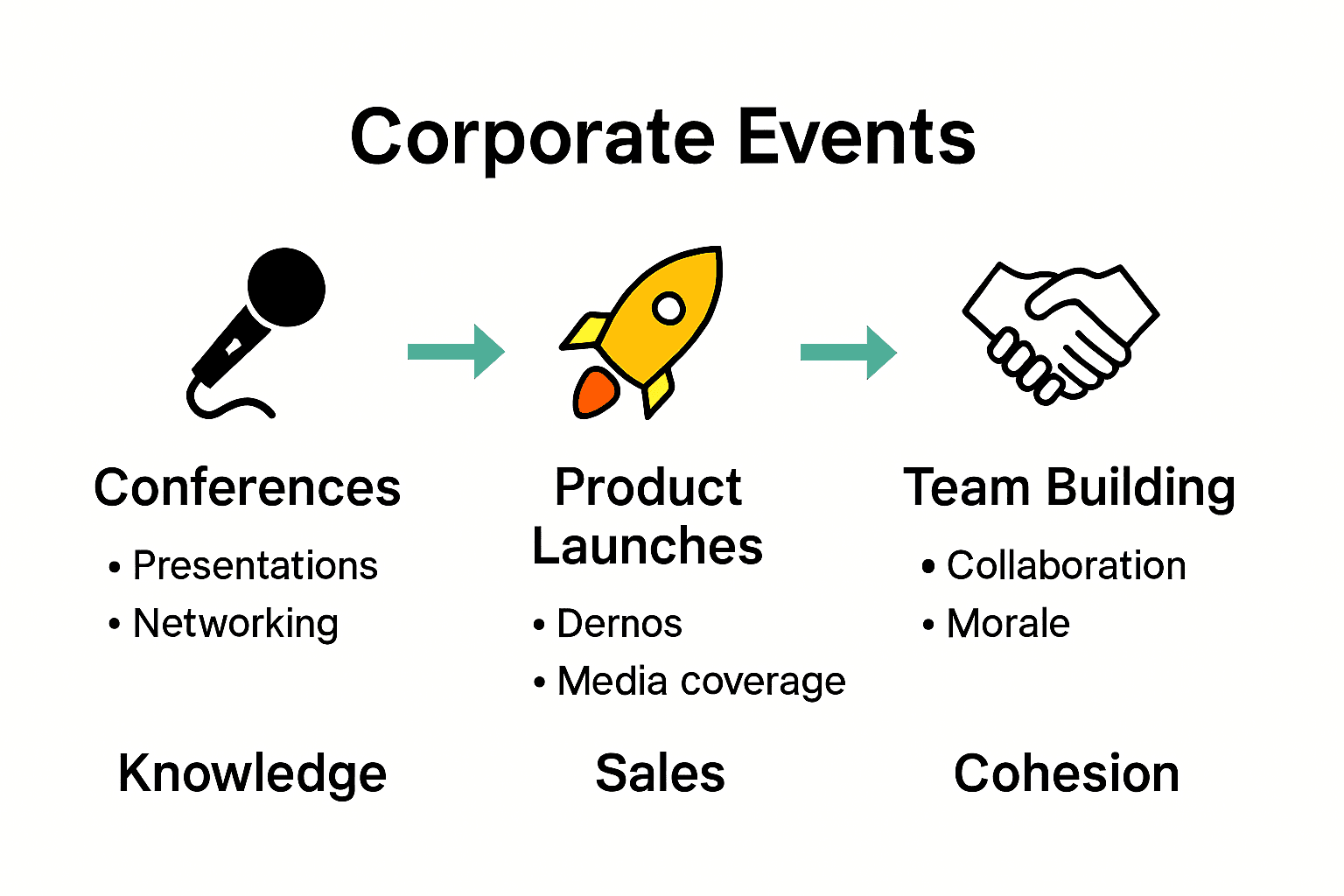 Infographic comparing conferences, product launches, and team-building events.