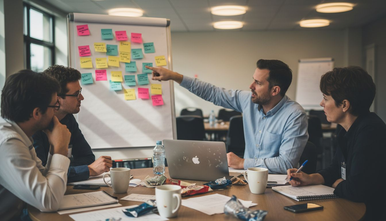 Small group discussing at workshop table