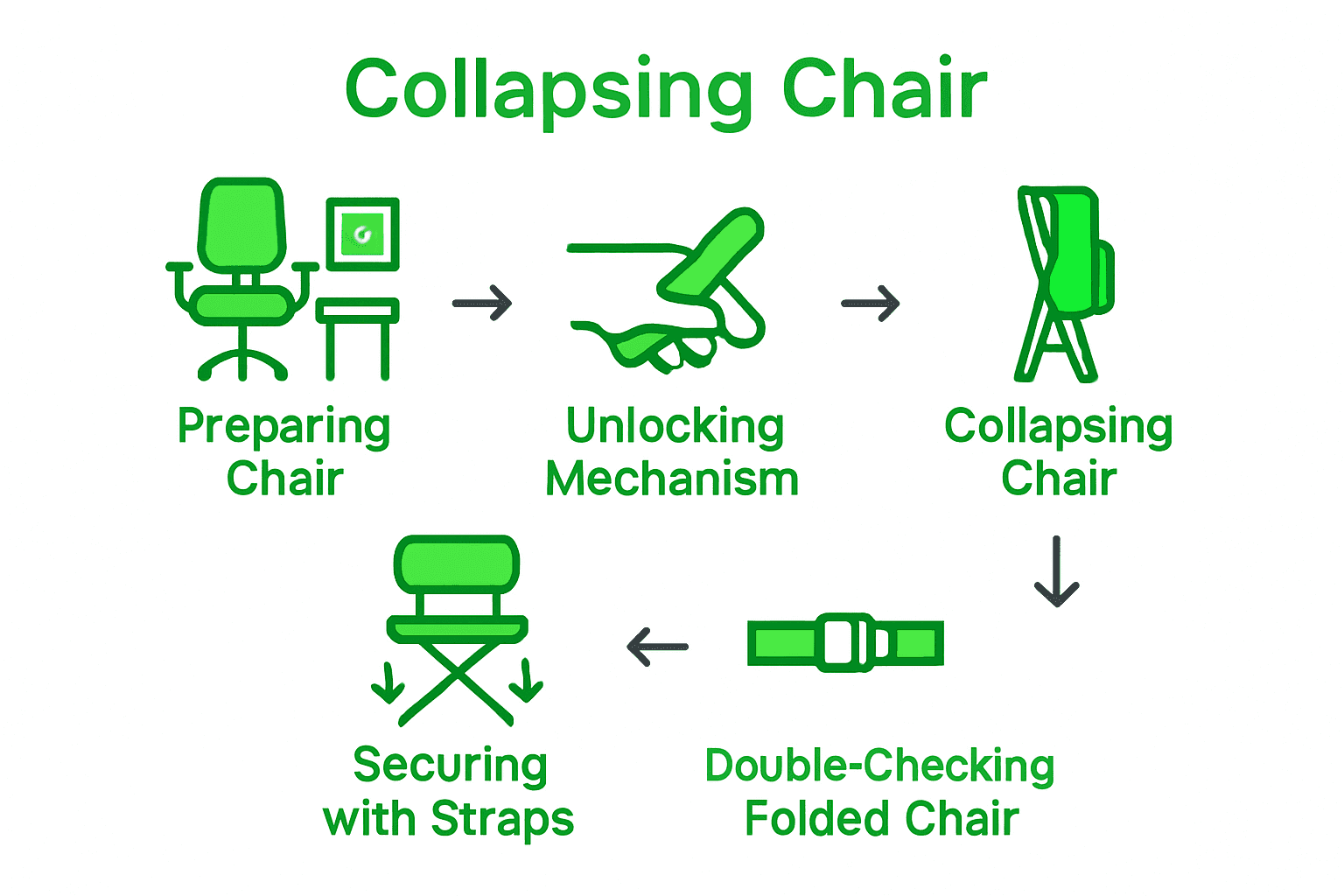 Five steps to safely fold a portable chair infographic