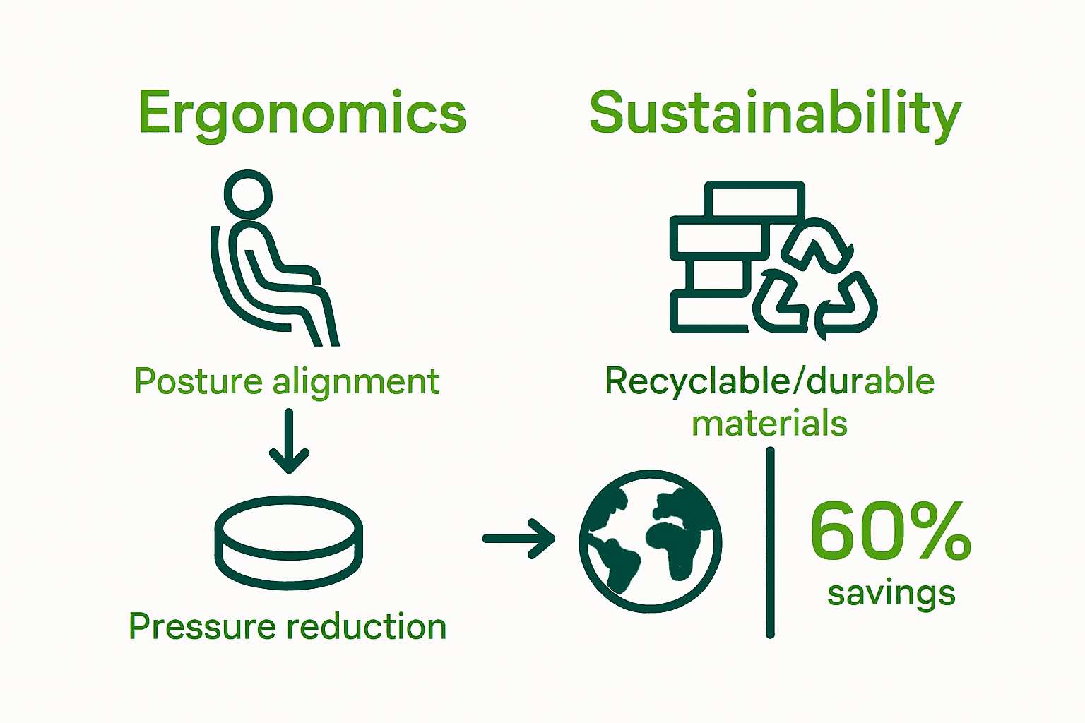 Infographic comparing ergonomic and sustainability benefits of portable seats.