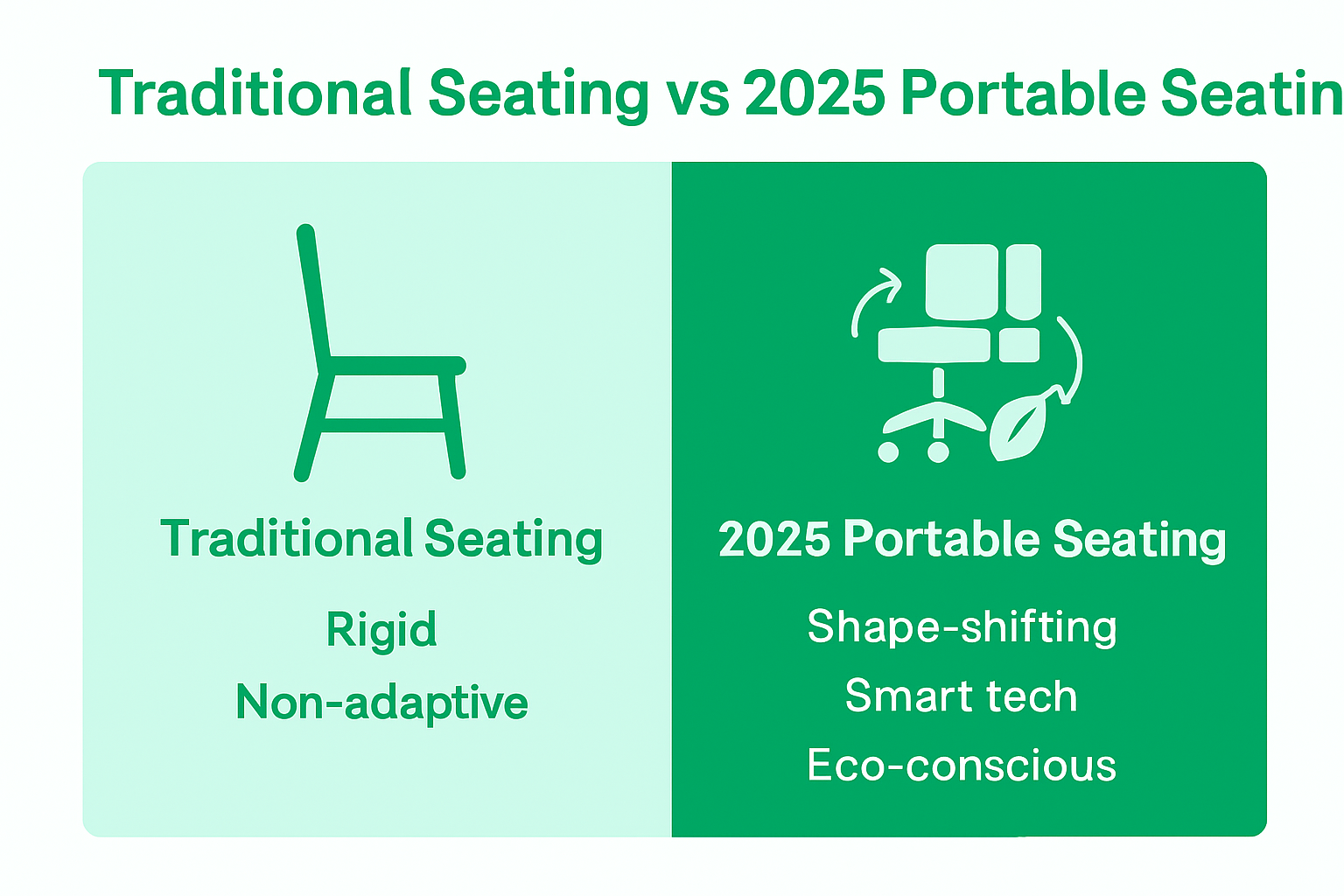 Infographic comparing traditional and 2025 portable seating features