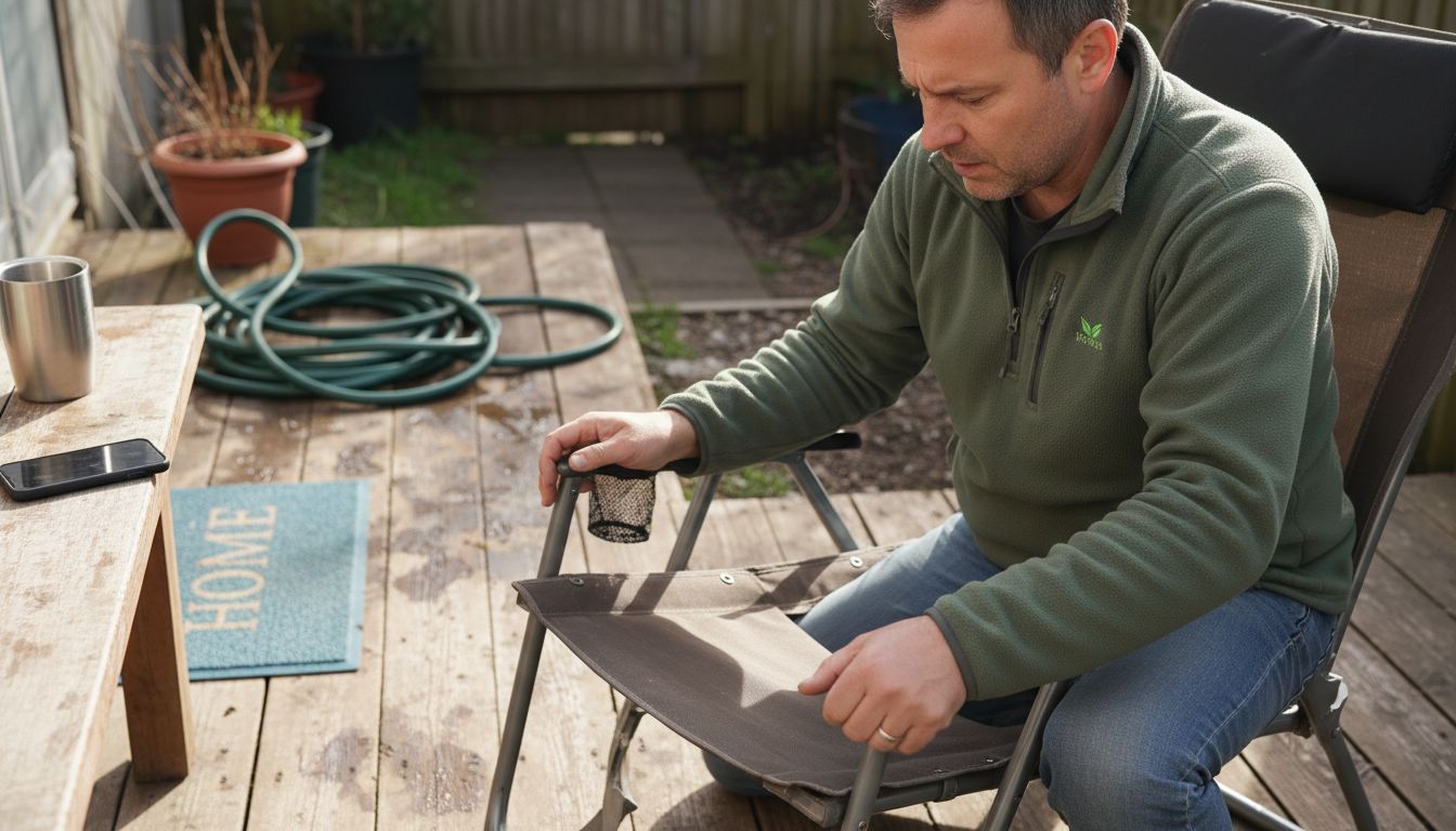 Man checking collapsible outdoor chair durability