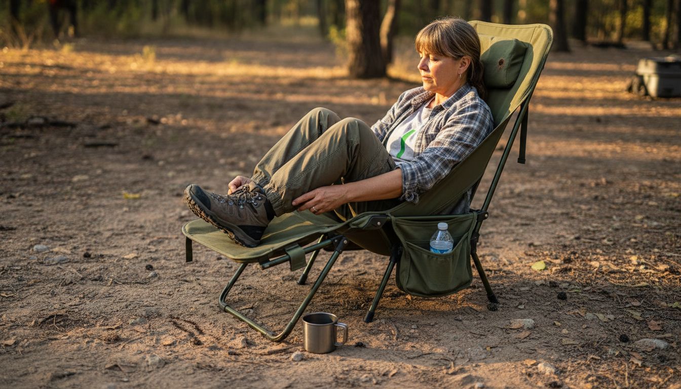 Camper sitting in portable camping chair