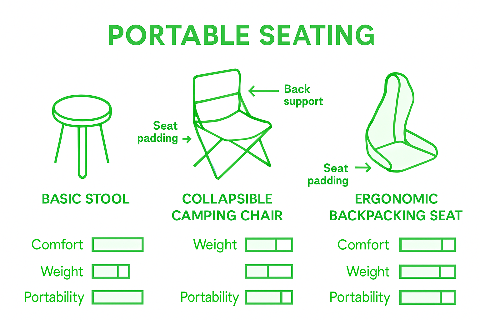 Infographic comparing portable seating types