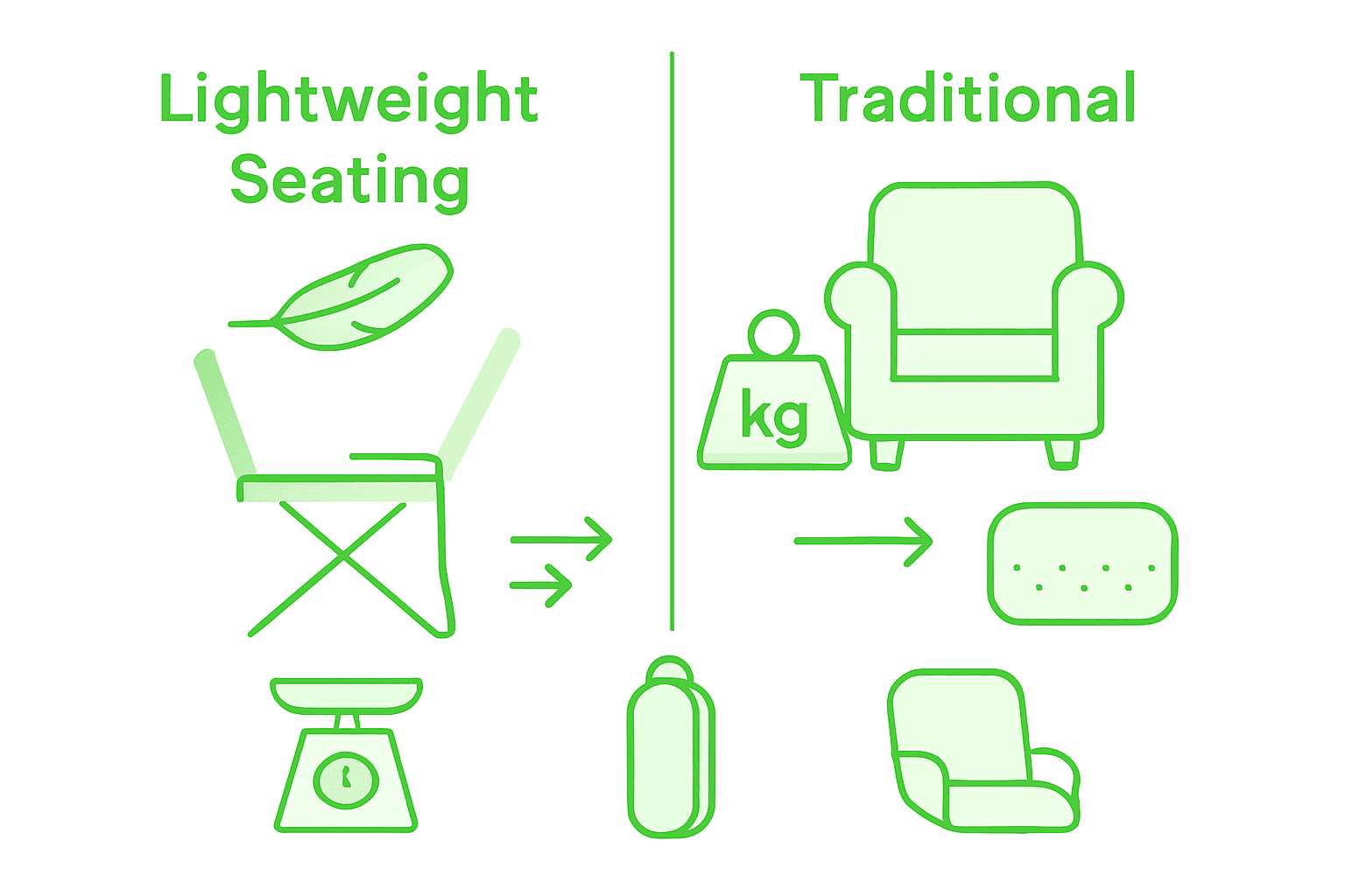Infographic comparing lightweight and traditional chairs