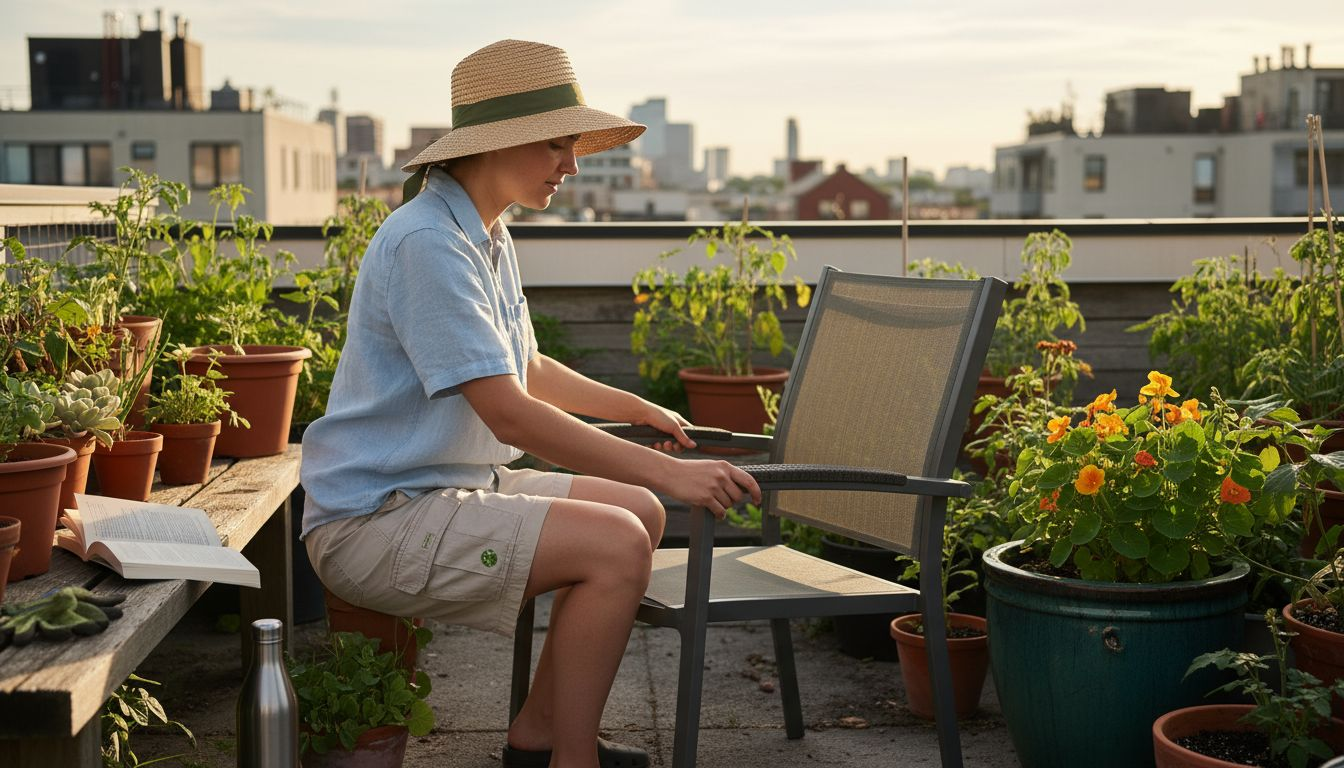 Woman adjusts advanced outdoor chair materials