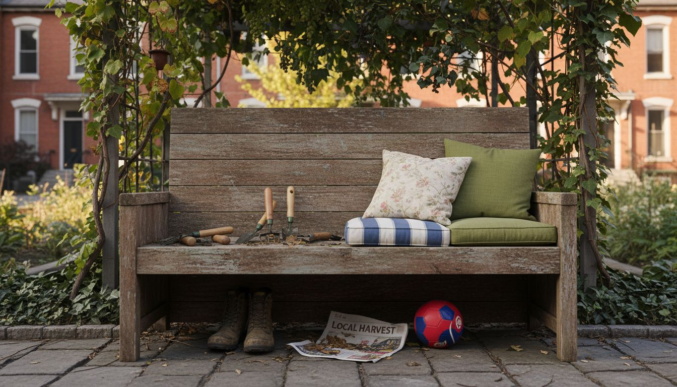 Outdoor bench shows storage and seating features