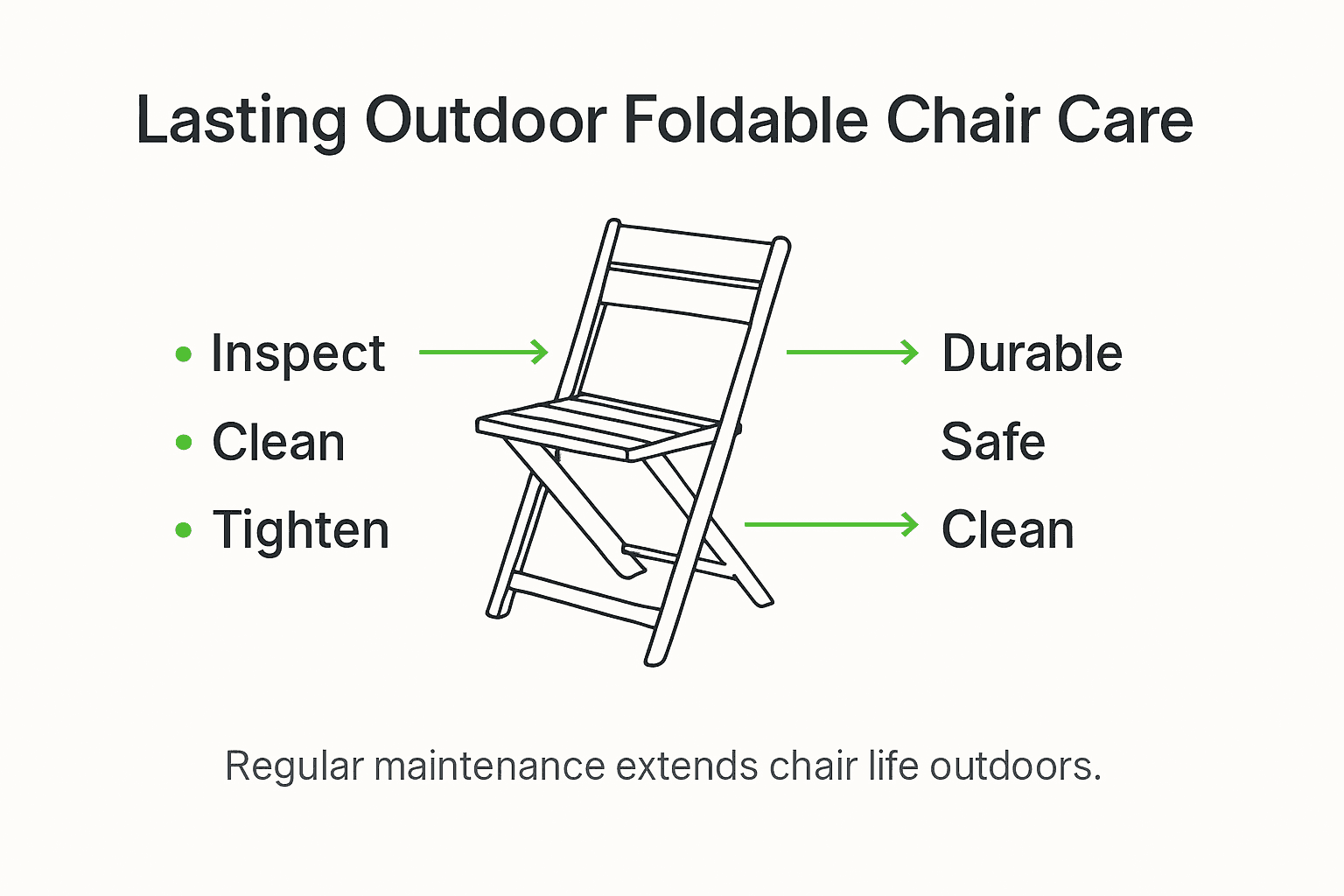 Infographic showing foldable chair maintenance steps and results