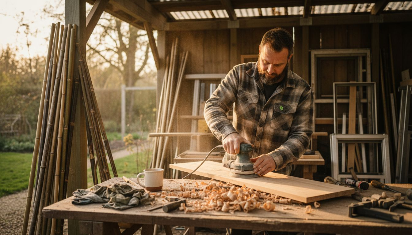Craftsperson building eco-friendly teak bench