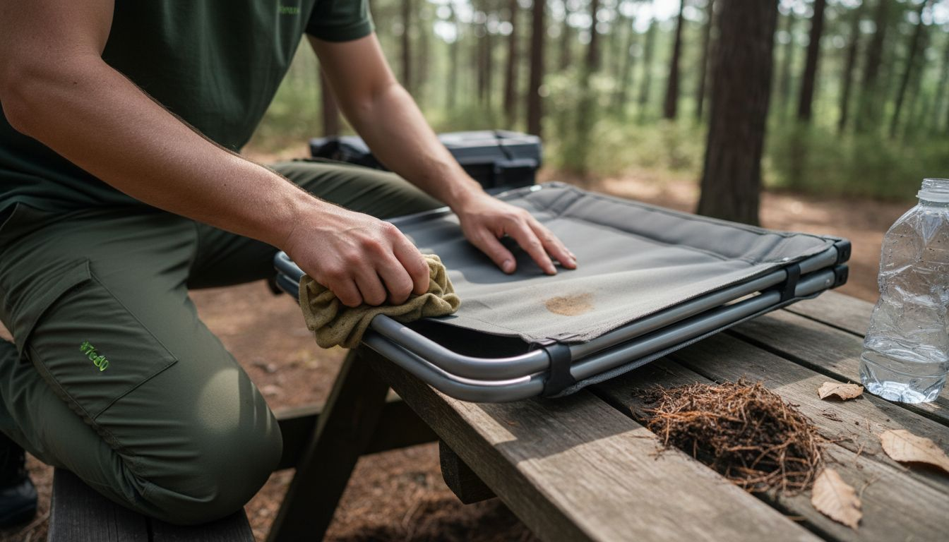 Cleaning portable chair before travel outdoors