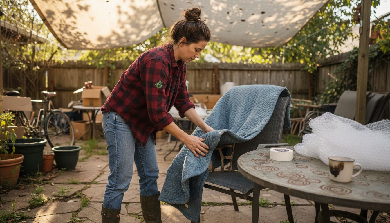 Wrapping outdoor chair with moving blanket