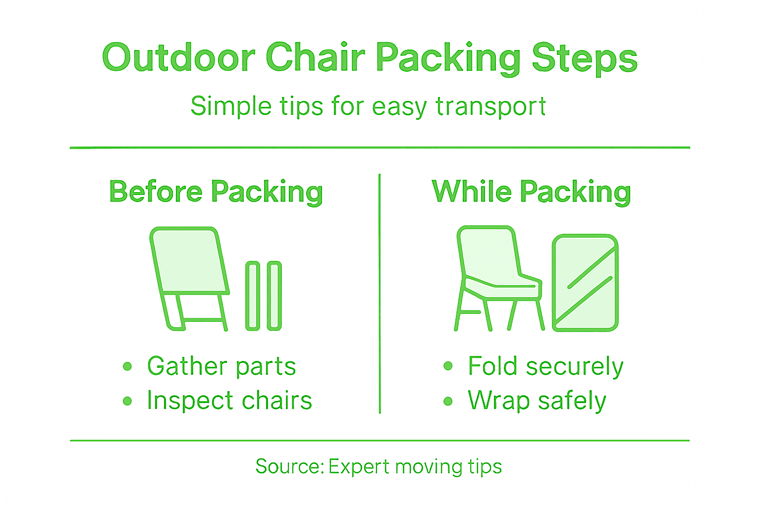 Infographic shows steps for packing chairs