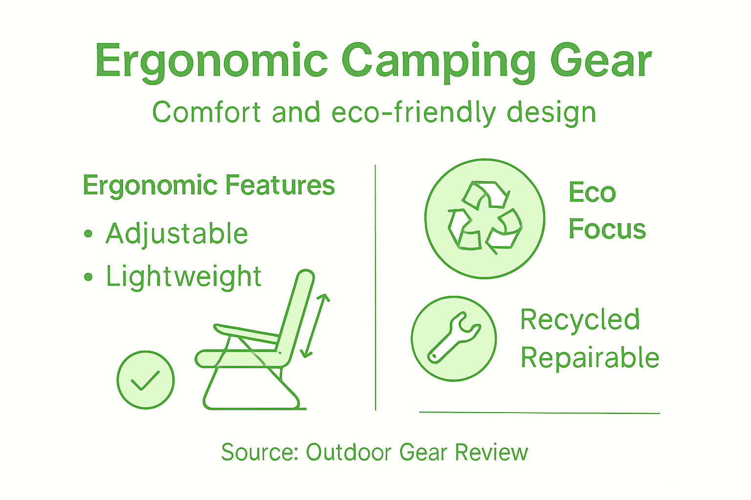 Infographic showing ergonomic gear and eco features