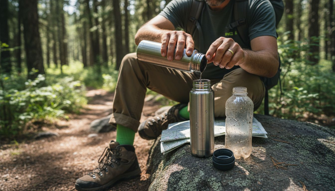 Hiker testing insulated leakproof water bottle