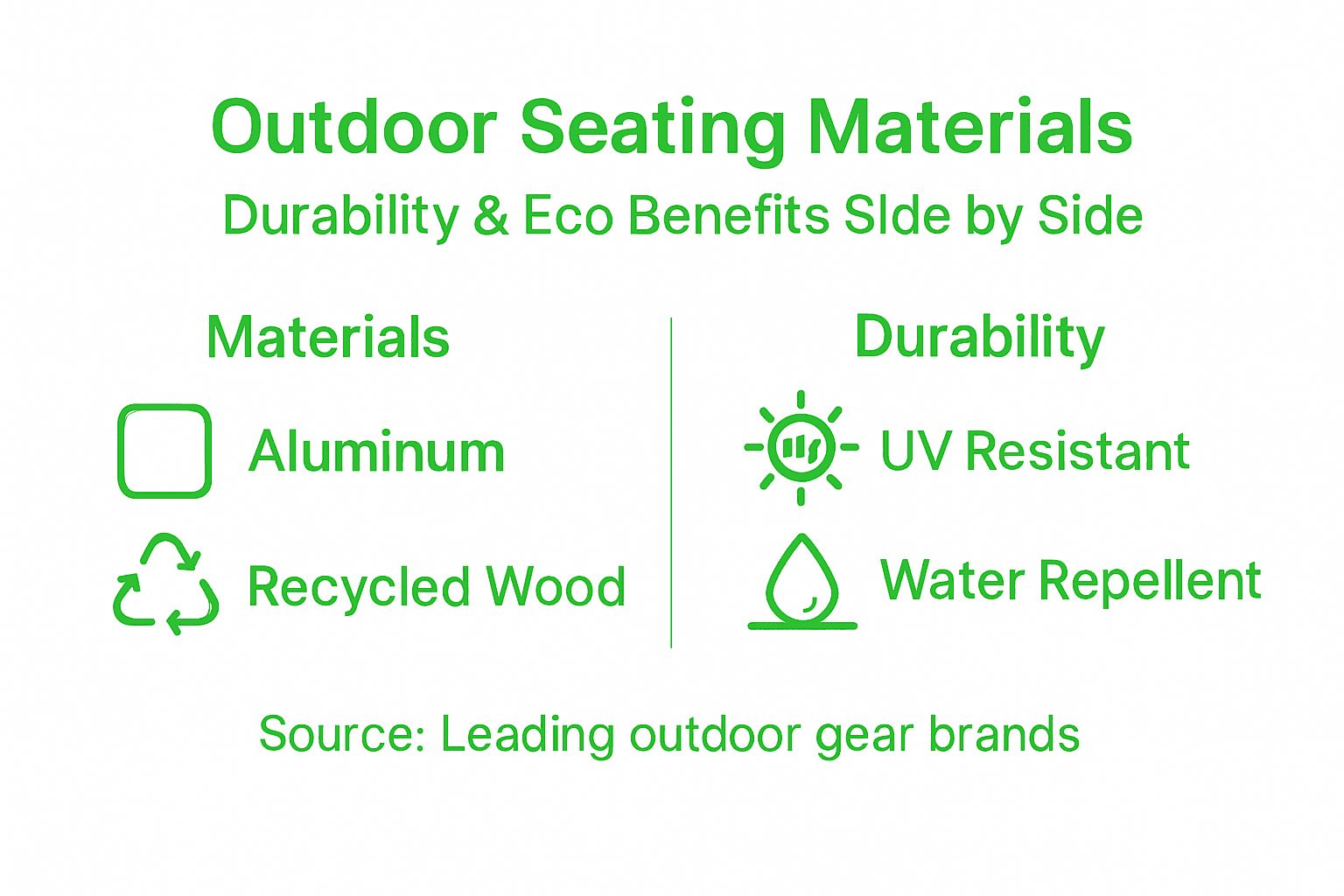Infographic showing outdoor seating materials and durability