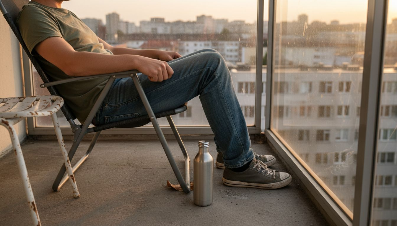 Person testing portable aluminum outdoor seat