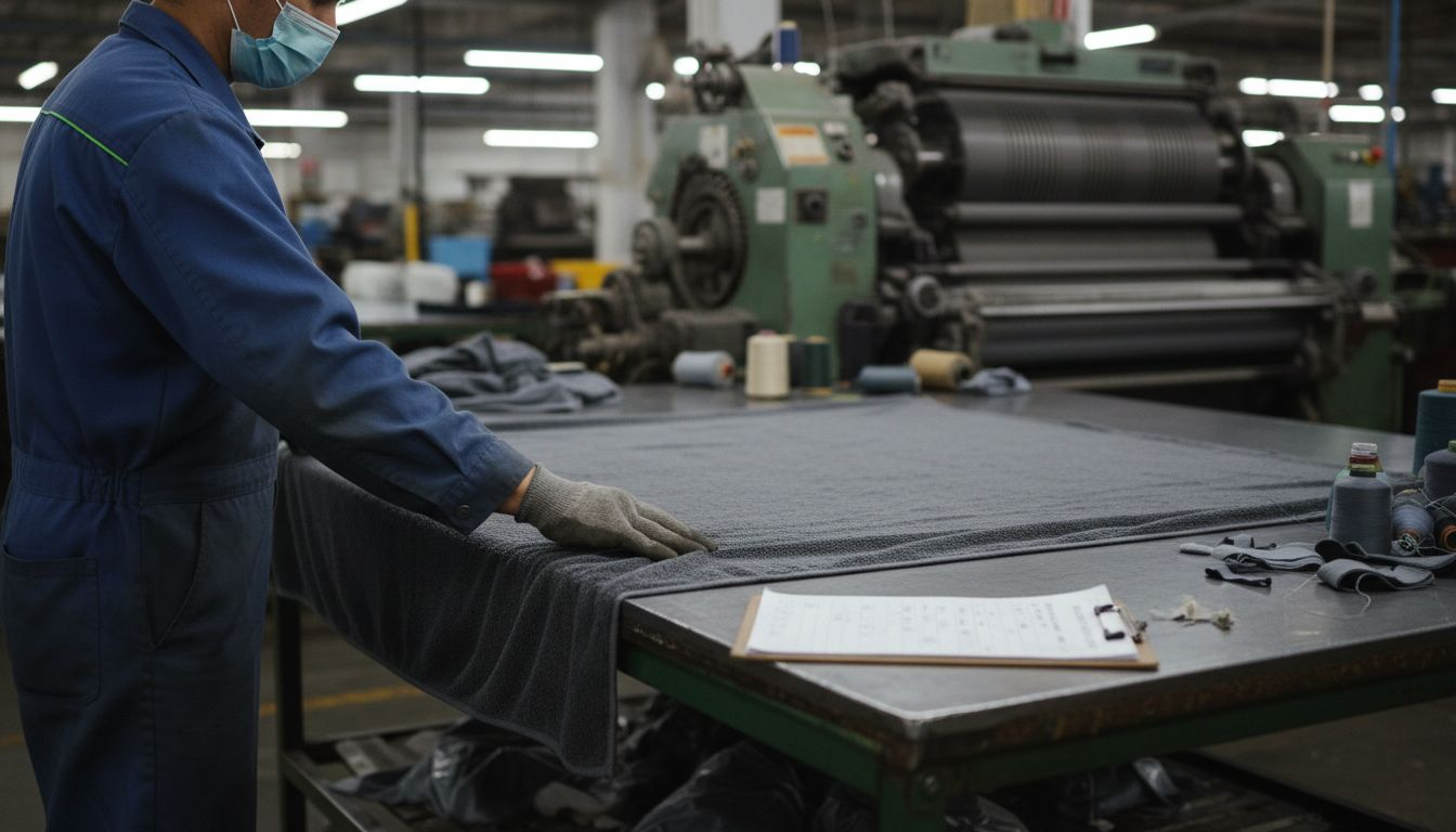 Close-up of microfiber towel in textile factory