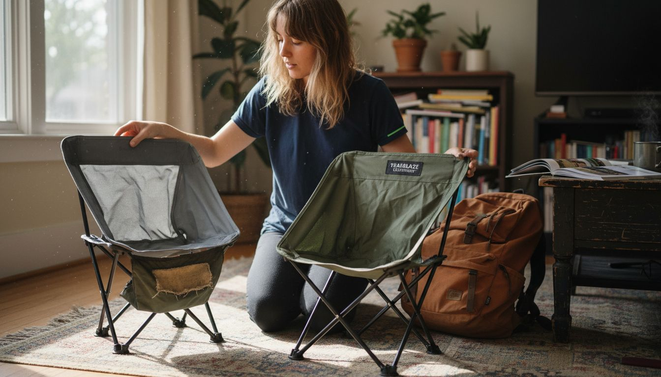 Person choosing between travel chairs at home