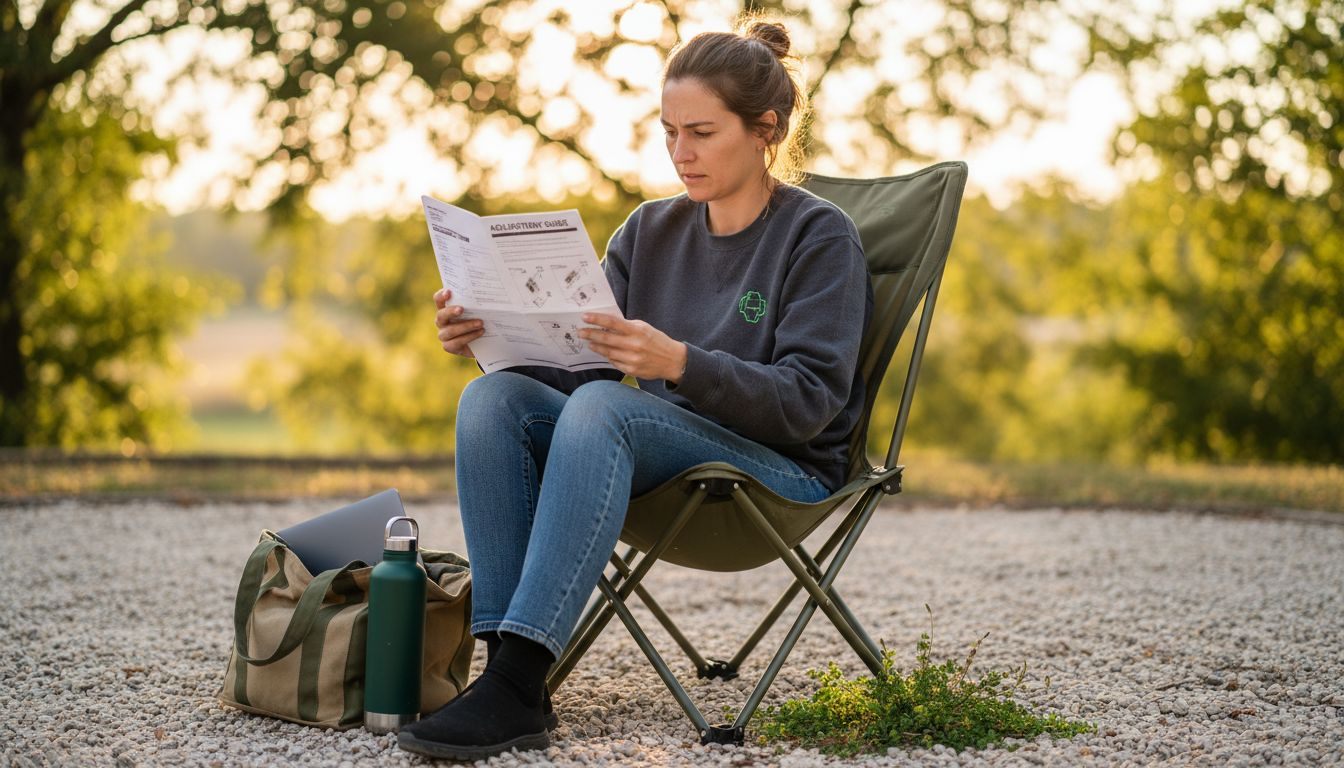 Person adjusts modern ergonomic outdoor chair