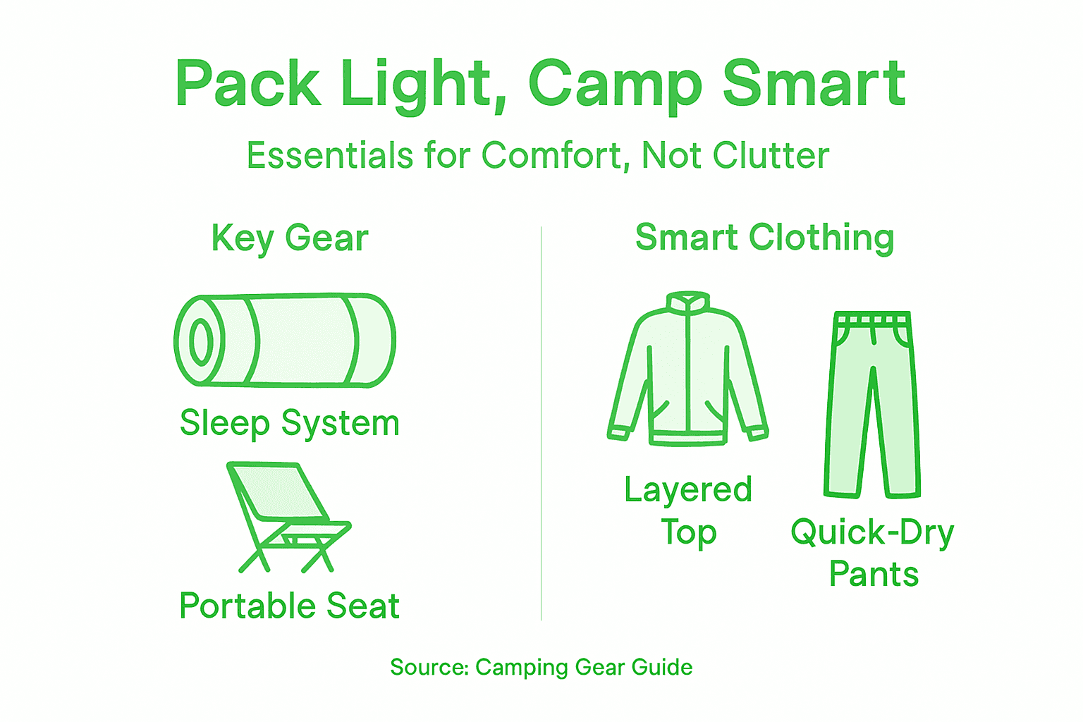 Infographic summarizes tips for light, comfortable camping