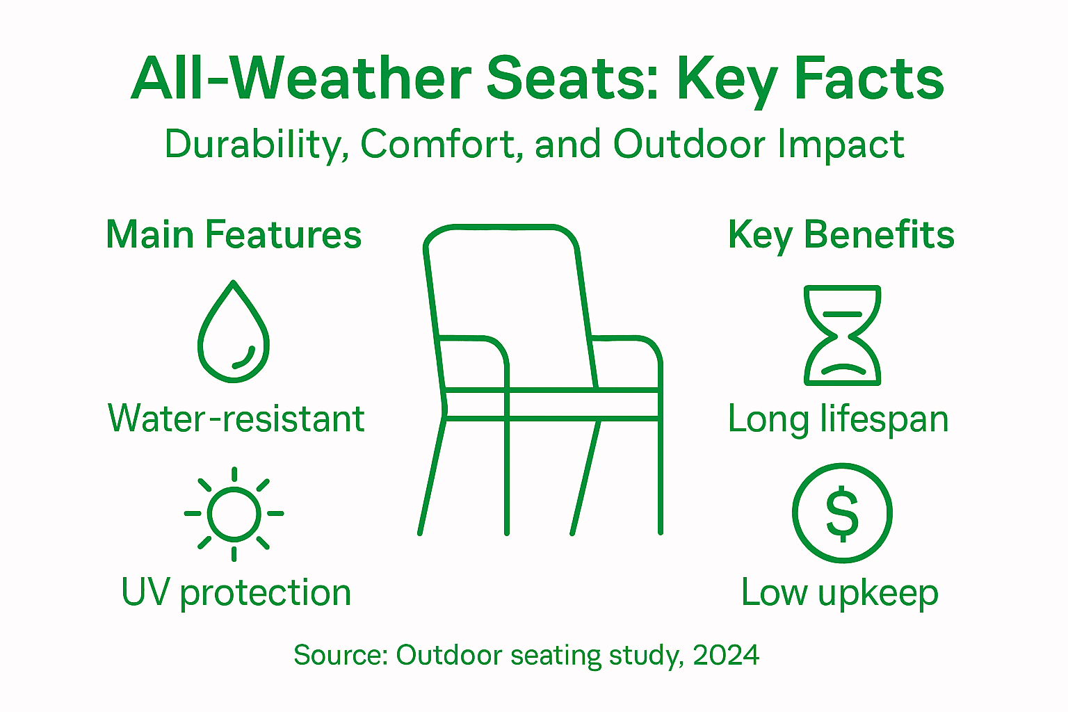 Infographic showing all-weather seat features and benefits