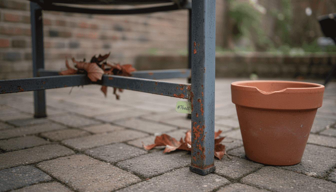 Close view steel chair frame with rust