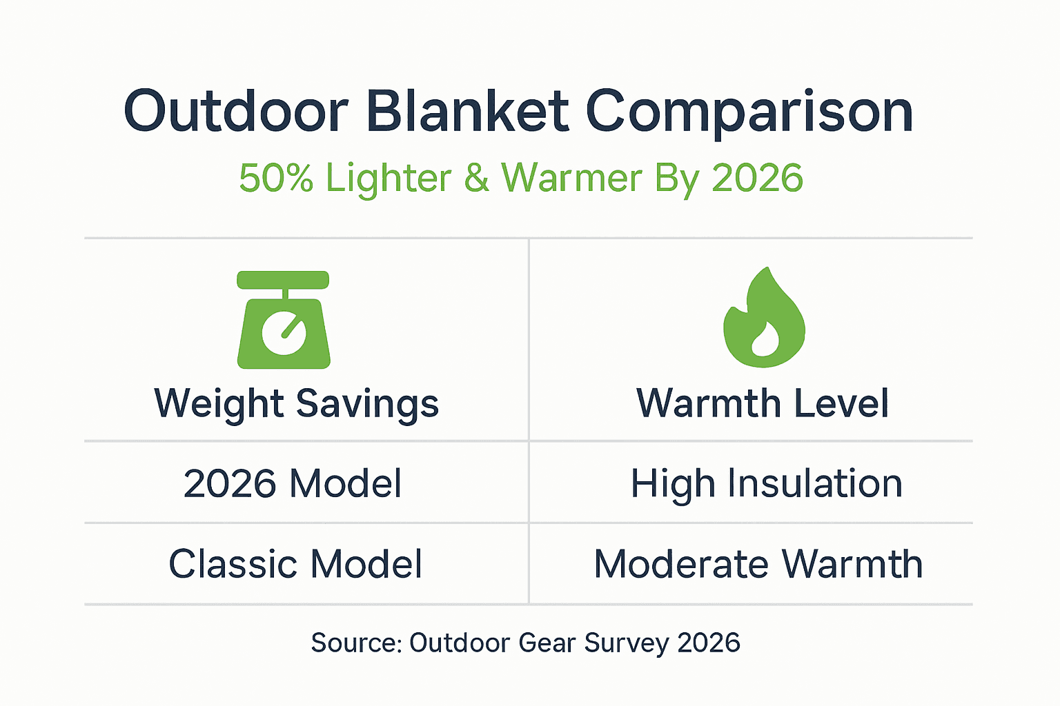 Infographic comparing outdoor blanket weight and warmth