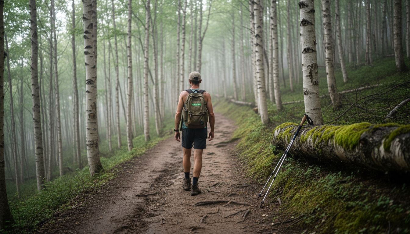 Hiker carrying ultralight minimalist backpack