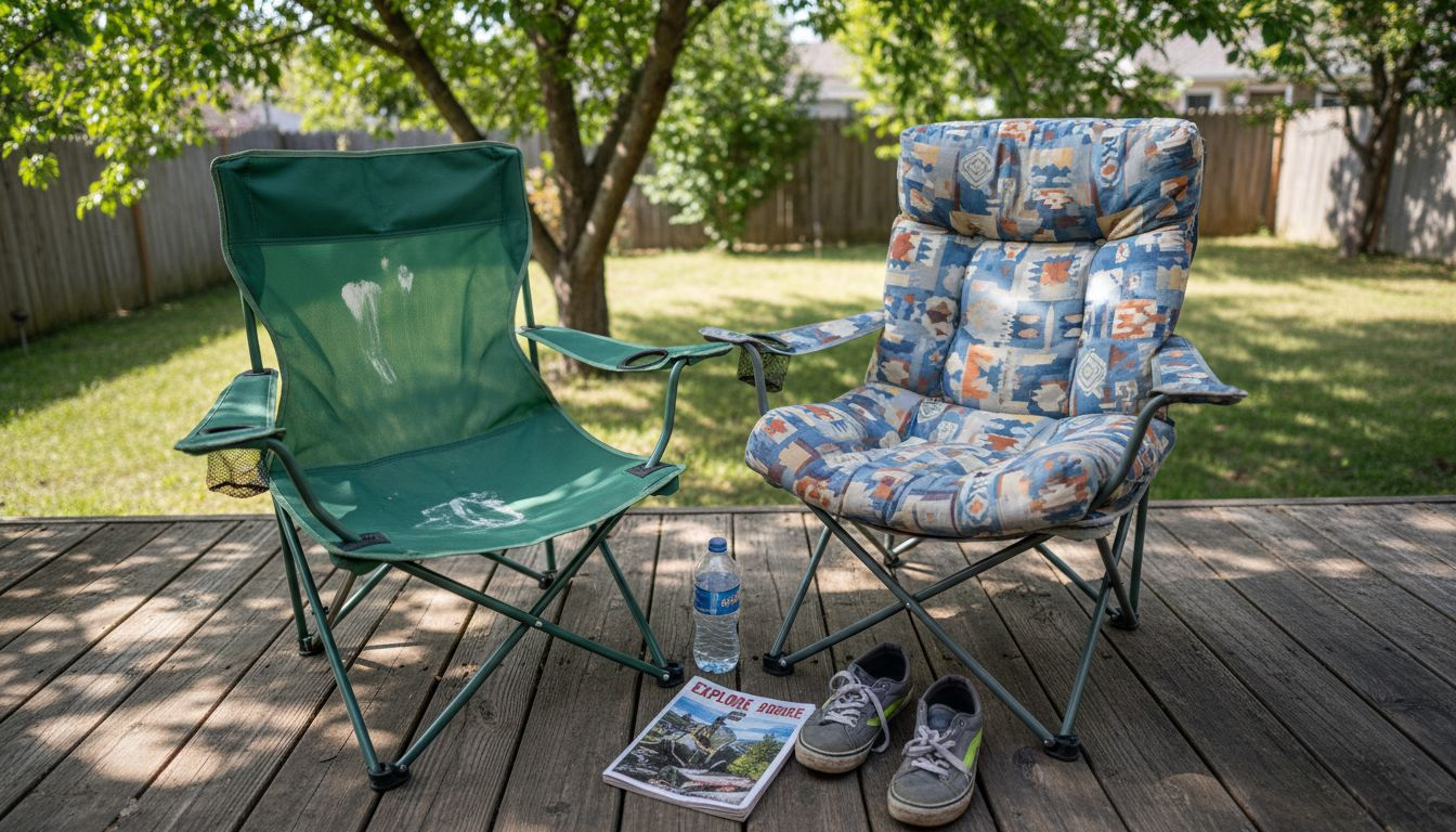 Outdoor chairs showing fabric and cushion differences