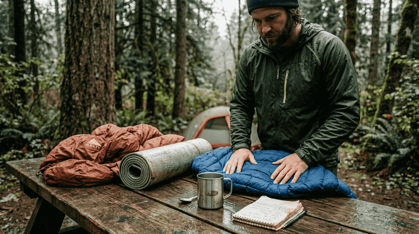 Camper tests gear facing wet conditions