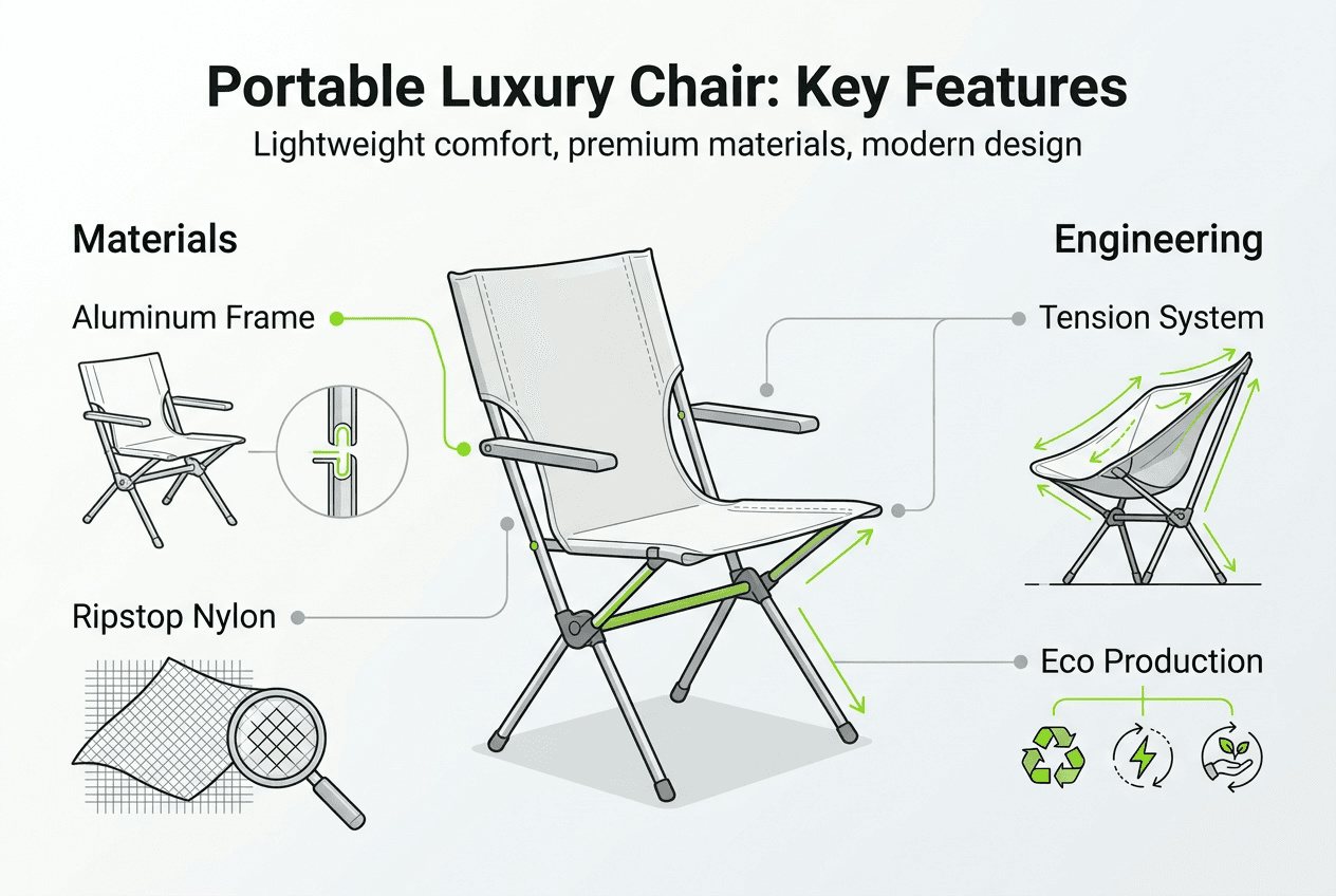 Infographic showing luxury chair materials and features