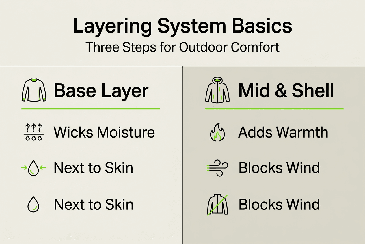 Infographic on basic outdoor layering system