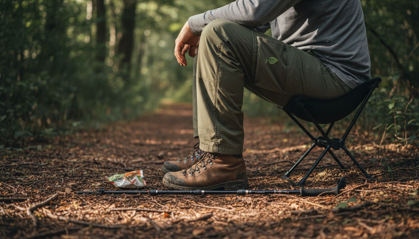 Backpacker sitting on ultralight camping chair