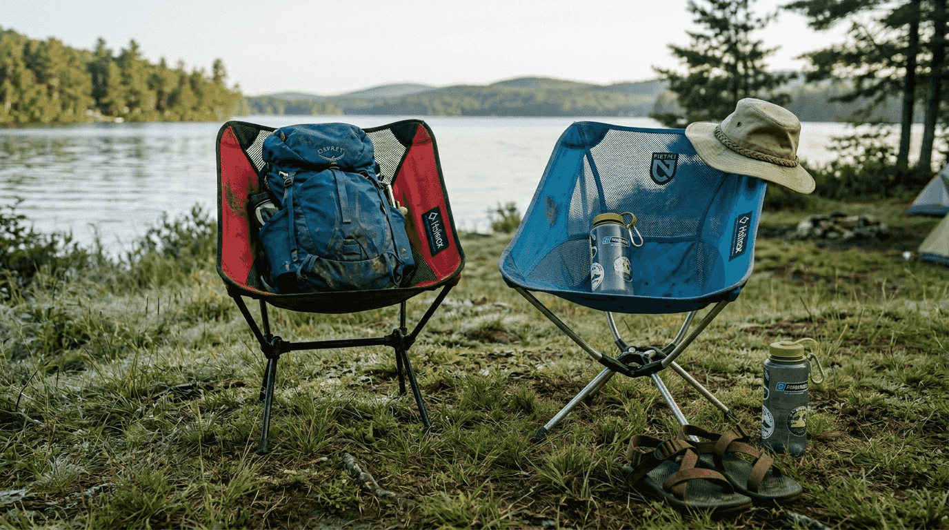 Two eco chairs side by side at campsite