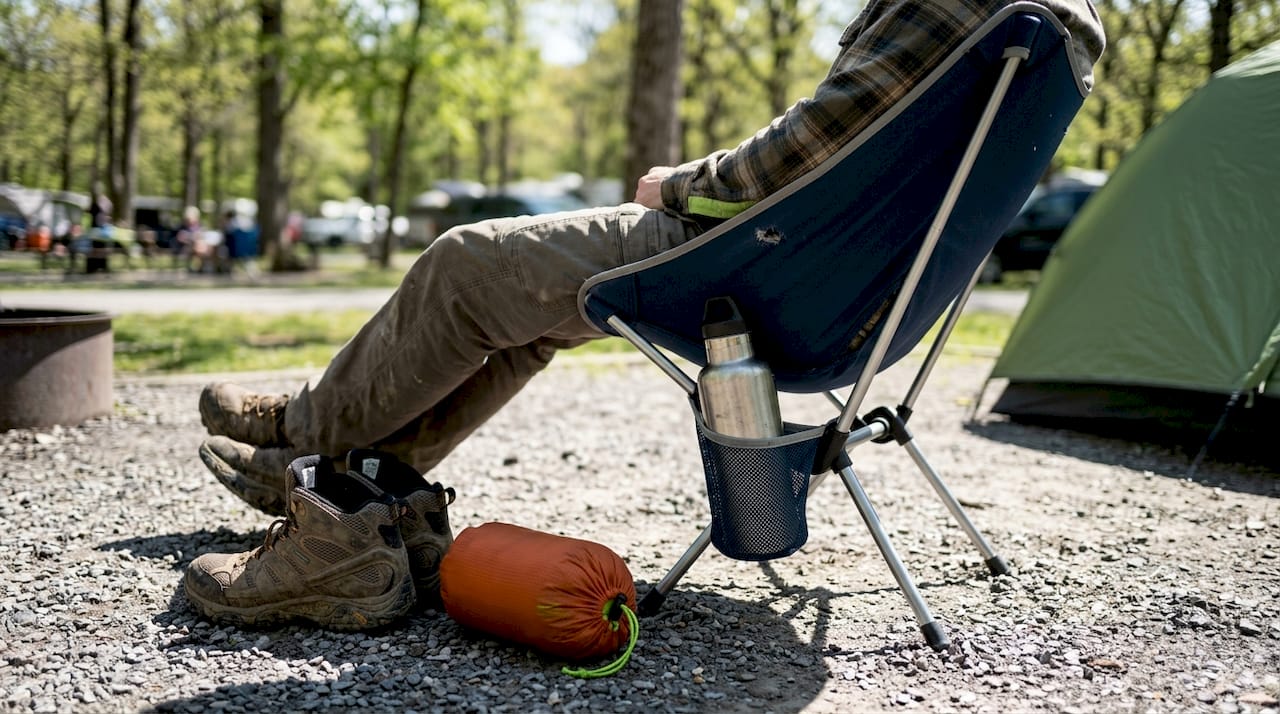 Closeup of compact portable camping chair details