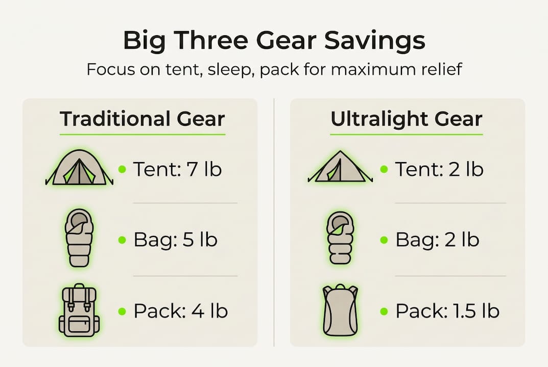 Infographic comparing traditional vs ultralight gear