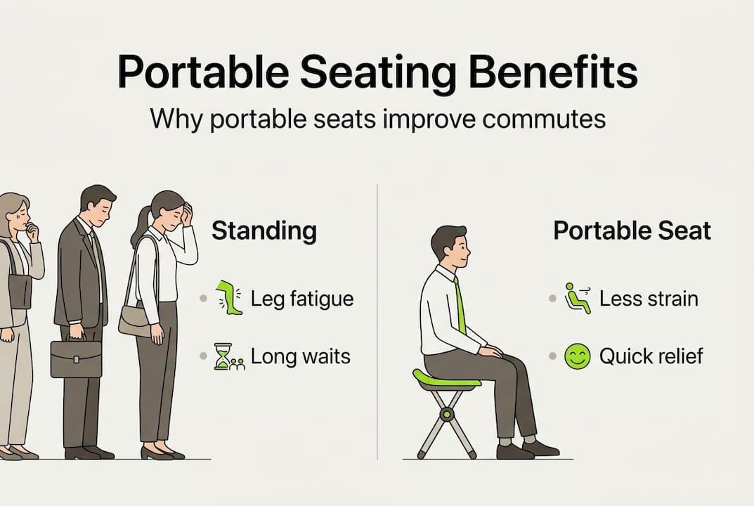 Infographic comparing standing and portable seating comfort