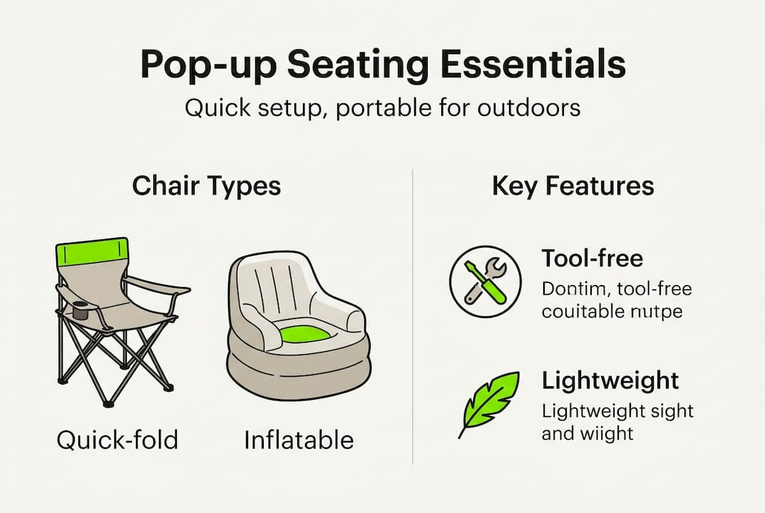 Infographic showing pop-up seating features and types