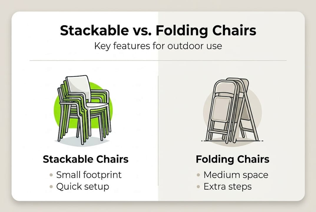 Infographic comparing stackable and folding chairs