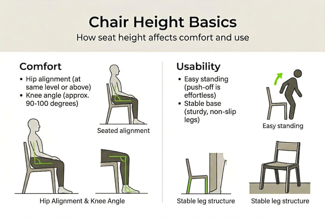 Infographic outdoor chair height comfort and use
