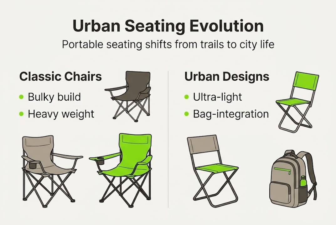 Infographic summarizing portable seating evolution