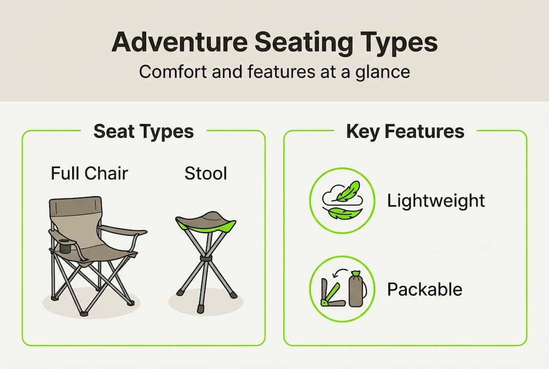Infographic comparing adventure seating types and features