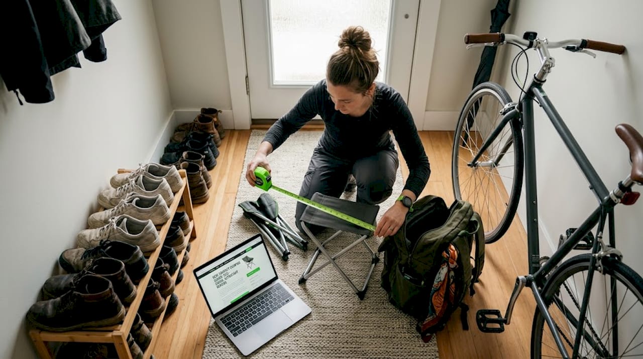 Woman comparing pack-down chairs at home