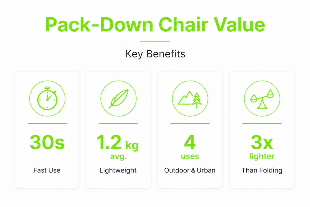 Infographic highlighting key pack-down chair benefits